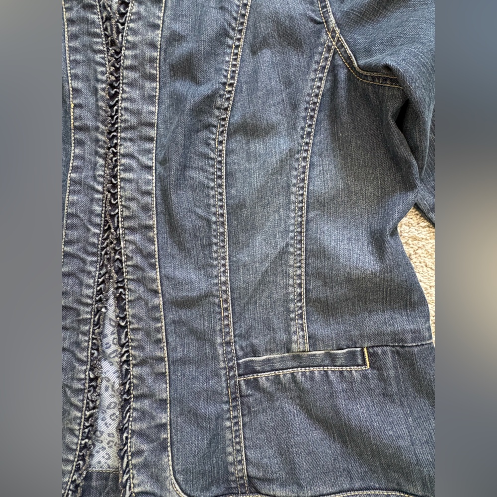 Chico's Platinum Blue Denim Jacket with Ruffle Trim - Picture 6 of 7